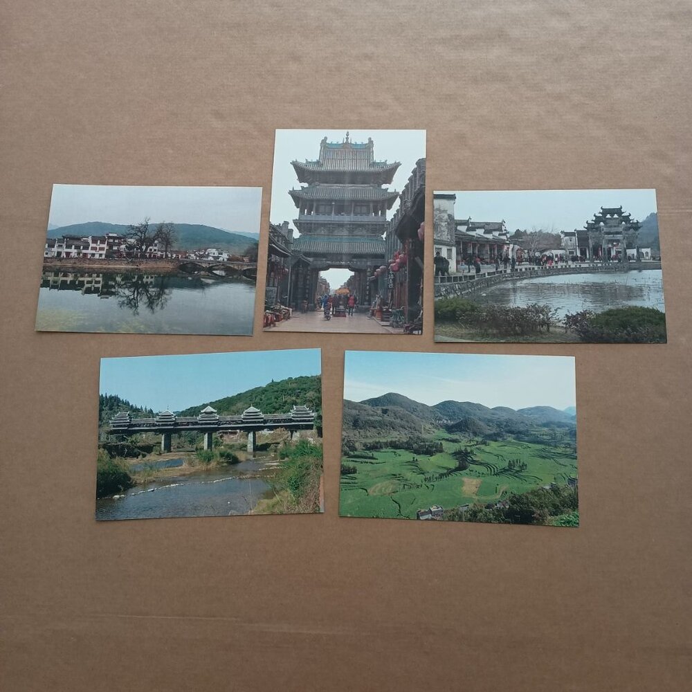 Asian vistas postcards, set of 5 featuring ancient Chinese villages, UNESCO site